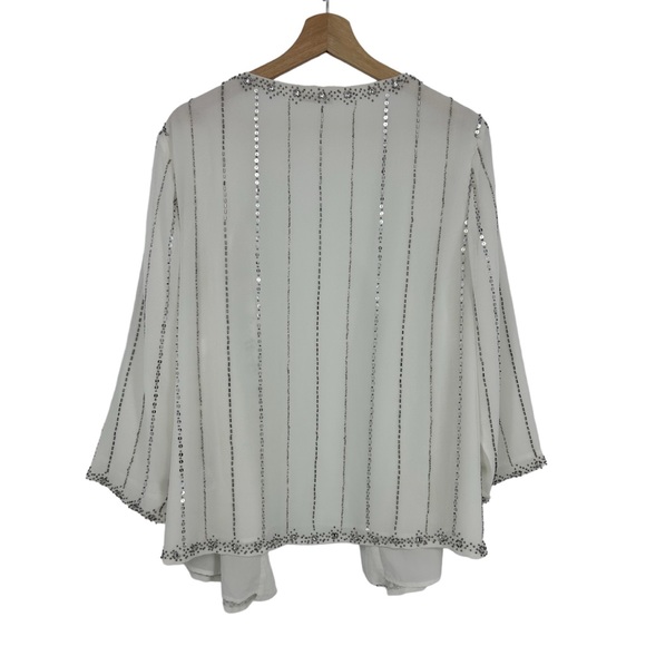 Jaques Vert Silver Beaded Embellished White Open Blazer - Picture 2 of 8